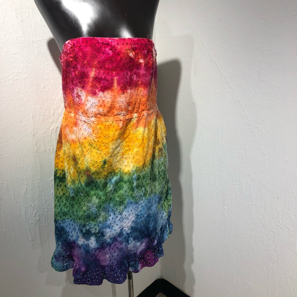 Rainbow Ice Dye Old Navy Eyelet Dress sz 14 Upcycle